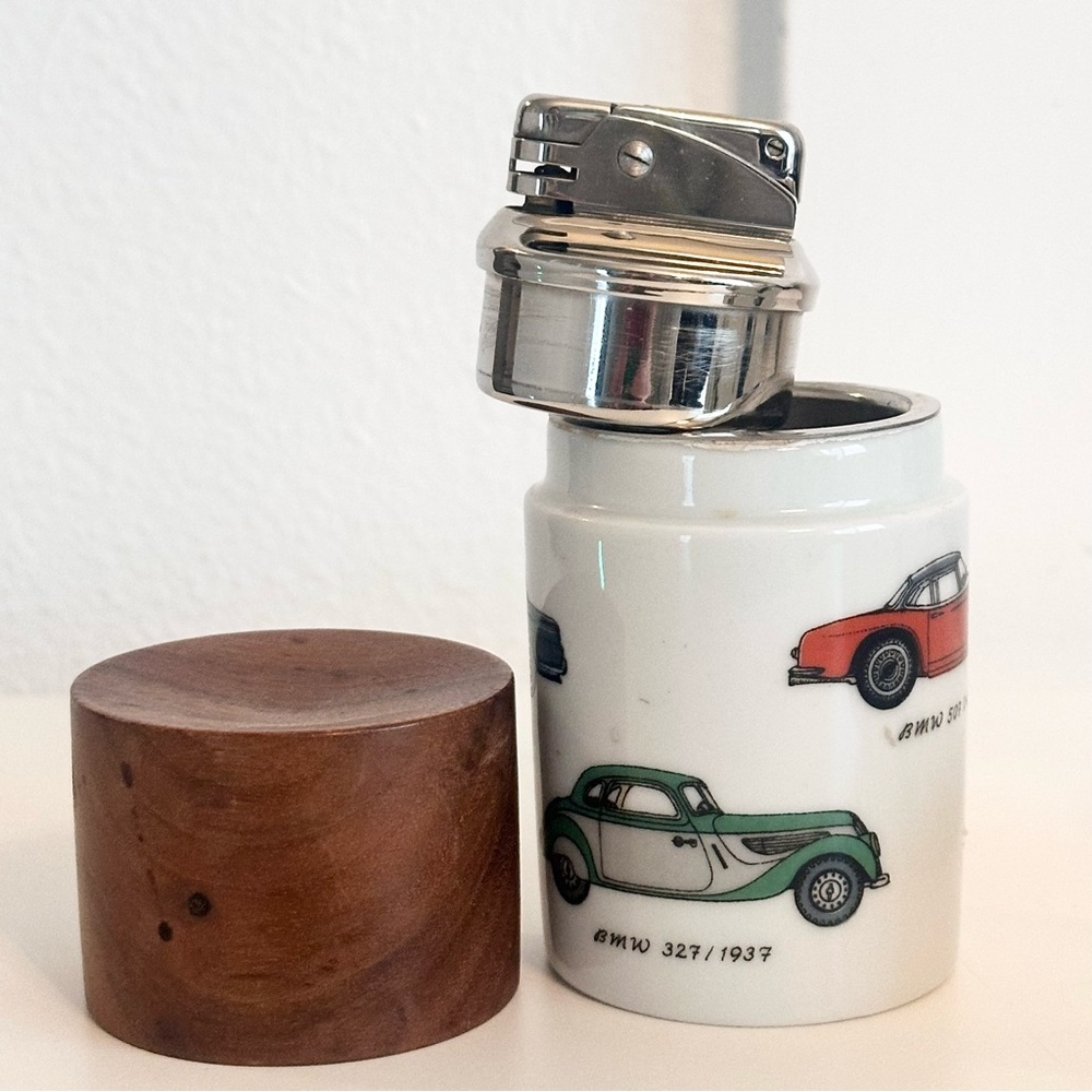 VTG BMW Germany Porcelain Tabletop Empty Lighter Cigarette Jar Automobiles READ! - Picture 10 of 15